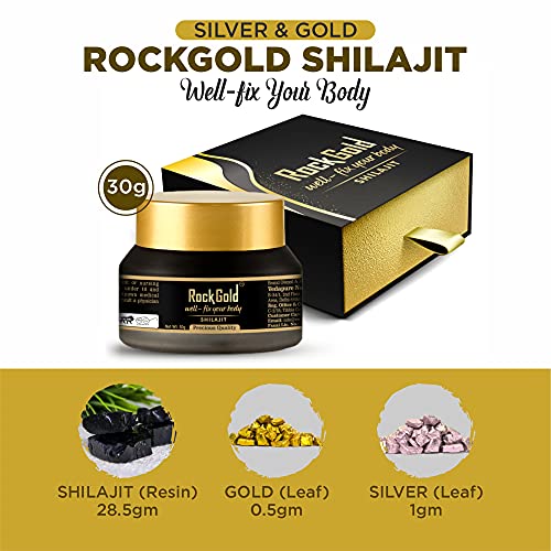 Rock Gold Pure Ayurvedic Shilajit Resin with Pure Gold & Silver/Authentic Trace Minerals Shilajeet - 30GM (Pack of 2)