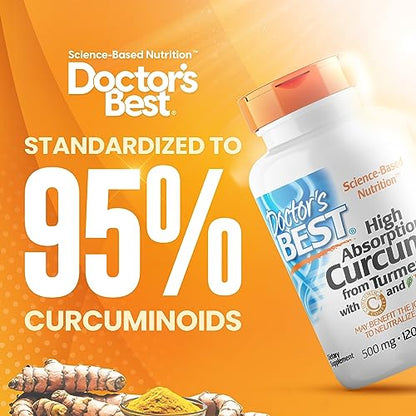 Doctor's Best | High Absorption Curcumin From Turmeric Root with C3 Complex & BioPerine | 500mg | 120 Capsules