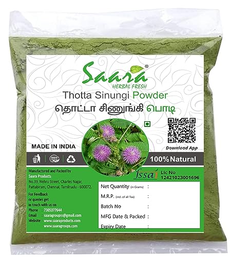 Saara HERBAL FRESH Thotta Sinungi Leaves Powder, 400g, Mimosa Pudica Powder,Lajalu,Ajalikalika, Sleepy Plant Powder, (4 x 100g)