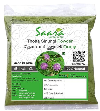 Saara HERBAL FRESH Thotta Sinungi Leaves Powder, 400g, Mimosa Pudica Powder,Lajalu,Ajalikalika, Sleepy Plant Powder, (4 x 100g)