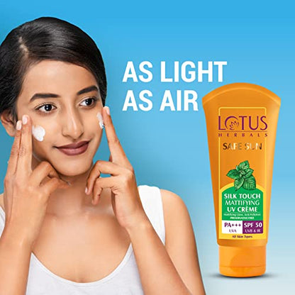 Lotus Herbals Safe Sun Silk Touch Mattifying Uv Screen Crème Spf 50| Pa+++, 75 g