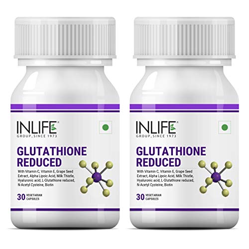 INLIFE L Glutathione 1000mg, Vitamin C, Milk Thistle, Grape Seed Extract, Biotin, 30 Counts (Pack of 2)