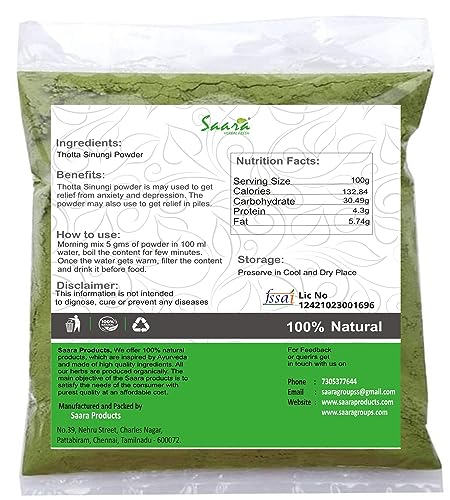 Saara HERBAL FRESH Thotta Sinungi Leaves Powder, 400g, Mimosa Pudica Powder,Lajalu,Ajalikalika, Sleepy Plant Powder, (4 x 100g)