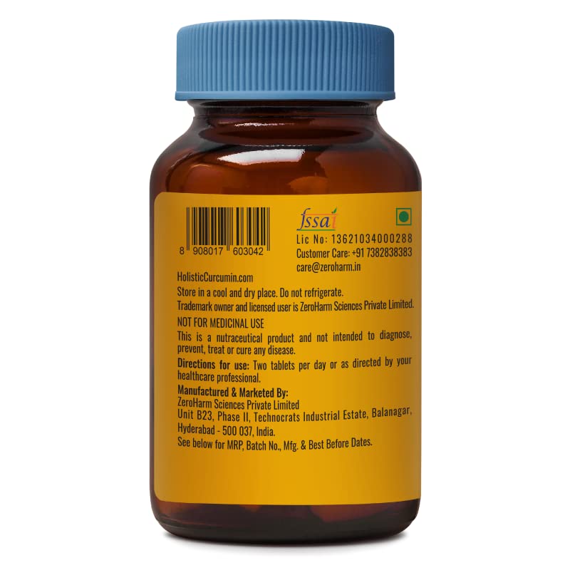 ZEROHARM Holistic Curcumin with Piperine 120 Tablets - 600mg with 95% Curcuminoids - Antioxidant & Apport, Anxiety & Stress Relief - 100% Bioavailable