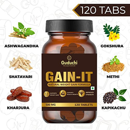 Guduchi the ayurvedism GAIN-IT Tablets for Fast Weight & Muscle Gain and Bone Strength | 500mg Tablets - 120 Tabs