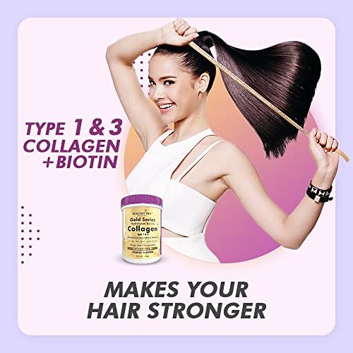 HealthyHey Nutrition Collagen Gold Series with Hyaluronic Acid, Biotin & Vit C For Skin, Hair & Nails (Unflavoured, 200gm)
