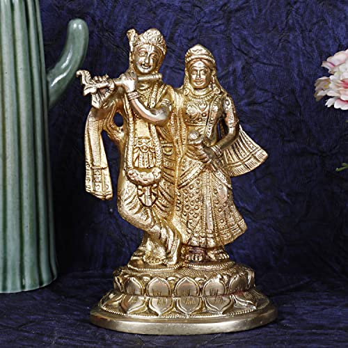 ARTVARKO™ Brass Radha Krishna Statue - Radha Krishan Idol Showpiece Figurine for Home Office Temple Pooja Decor Gift 7 Inch