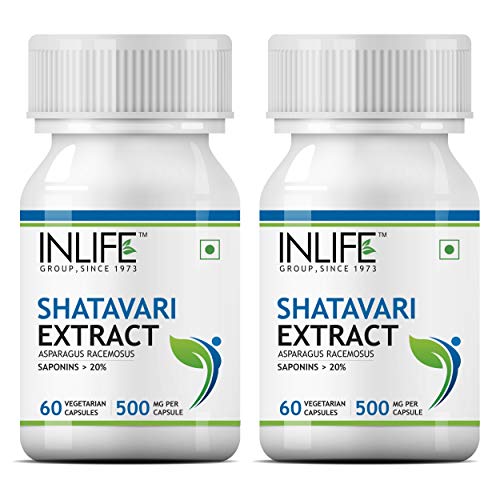 INLIFE Shatavari Extract (Saponins > 20%) Women's Wellness Supplement, 500 mg - 60 Vegetarian Capsules (Pack of 2)