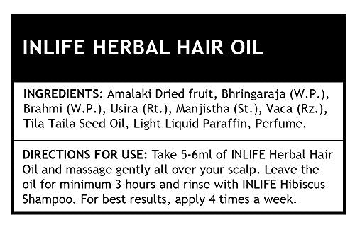 INLIFE Herbal Hair Oil Anti Hair Fall Bhringraj Amalaki Dry Brahmi Sesamum Oil & Other Ayurvedic Herbs No Parabens, 200ml