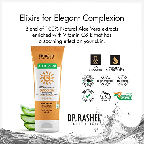 DR.RASHEL Aloe Vera Sunscreen Spf 40+ (Pa+++) Skin Lightening With Natural Extract, Water Resistant, Colour & Paraben Free (100 ml) Cream