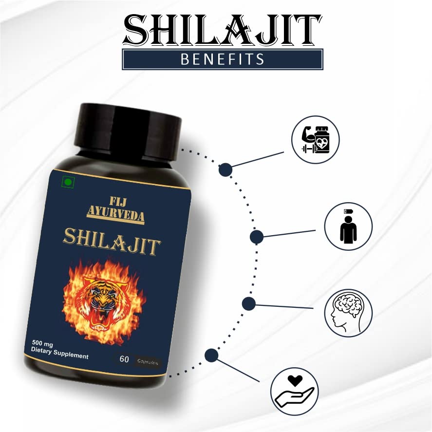 FIJ AYURVEDA Shilajit/Shilajeet Capsule 500mg, 60 Capsules