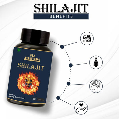 FIJ AYURVEDA Shilajit/Shilajeet Capsule 500mg, 60 Capsules