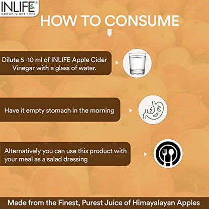 INLIFE Apple Cider Vinegar with Garlic Ginger Lemon Honey & Mother Vinegar Raw Supplement for Skin, Hair & Weight Management - 500 ml