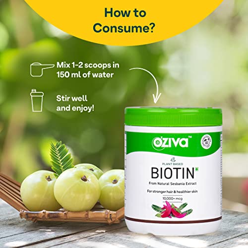 OZiva Plant Based Biotin 10000mcg+(with Amla to Support Hair Growth & Reduce Hairfall) for Men & Women