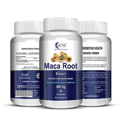 ANC Maca Root Extract 800mg For Reproductive Growth Improves Energy And Stamina Good For Men And Women 90 Capsules Pack of 4