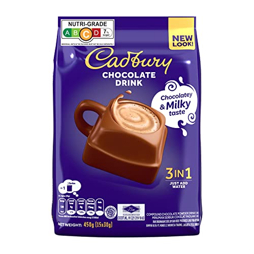 Cadbury 3 in 1 Hot Chocolate Drink Powder, 15 x 30gms