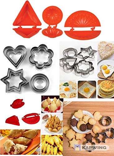 Kruvad 12 Pieces Cookie Cutter Stainless Steel Cookie Cutter with Dough Press Dumpling Samosa Modak Gujiya Pie Mould Maker - Set of 3