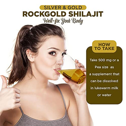 Rock Gold Pure Ayurvedic Shilajit Resin with Pure Gold & Silver/Authentic Trace Minerals Shilajeet - 30GM (Pack of 2)