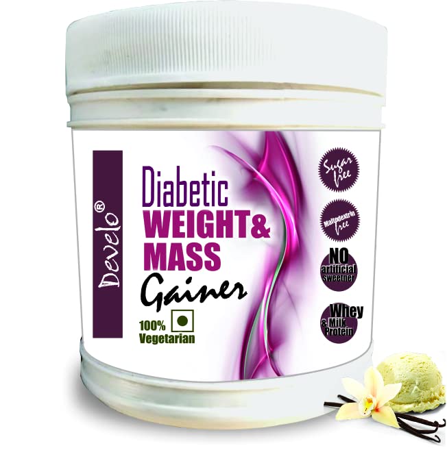 Develo Weight & Mass Gainer for Diabetics, Sugar Free Supplement for Diabetes Care, Weight & Muscle Gain – 500 Vanilla