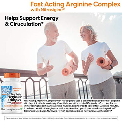 Doctor's Best, Fast Acting Arginine Complex with Nitrosigine, 750 mg, 60 Tablets