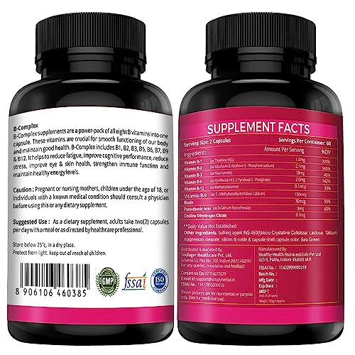 Simply Herbal Vitamin B Complex Capsules Vitamin B12 B1, B2, B3, B5, B6, B7, B9, Methylcobalamin, Biabolism & Support Healthy Brain Function Pack of 2