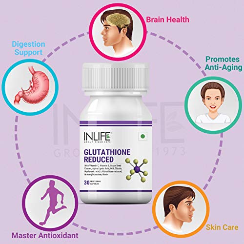INLIFE L Glutathione 1000mg, Vitamin C, Milk Thistle, Grape Seed Extract, Biotin, 30 Counts