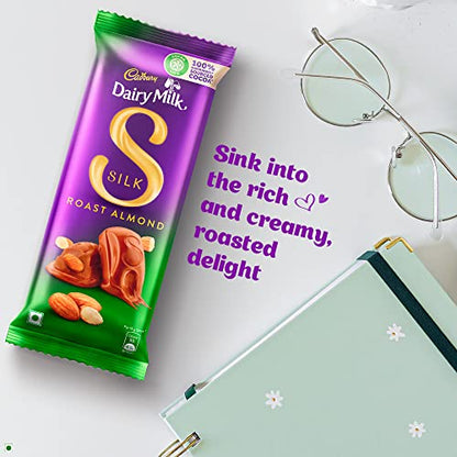Cadbury Dairy Milk Silk Roast Almond with whole nuts Chocolate Bar, 58g - Pack of 8