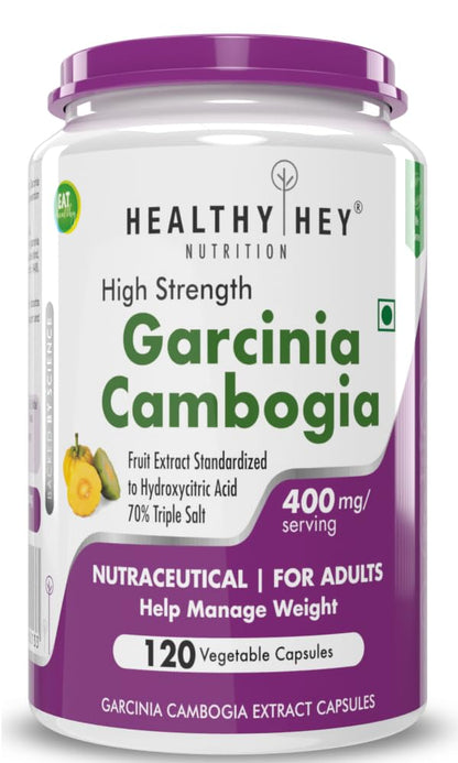 HealthyHey Nutrition Garcinia Cambogia with 70% HCA Extract- Triple Salt - Natural Appetite Suppressant - 400mg - 120 Veg. Capsules