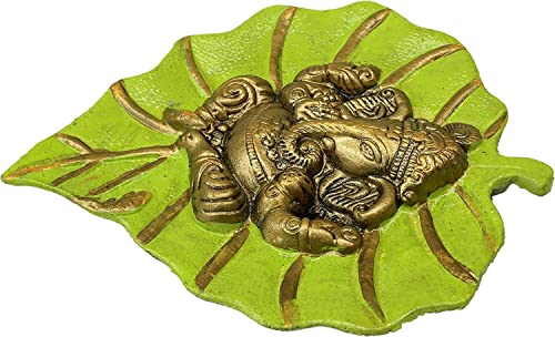 Metal Patta Ganesha Metal Wall Hanging Decorative Religious Showpiece - Parrot Green