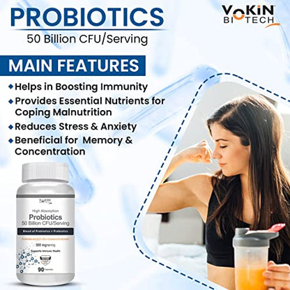 Vokin Biotech Probiotics 50 Billion CFU Multi- Strains Targeted Release Technology, Stomach Acid Resistant (90 capsules)