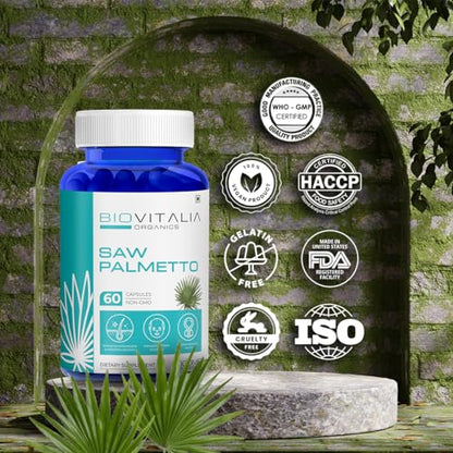 Biovitalia Organics Saw Palmetto Extract Capsules 1000mg Dietary Supplement for Hair Growth | Suppor Natural Support for Men & Women - 60 Veg Capsules