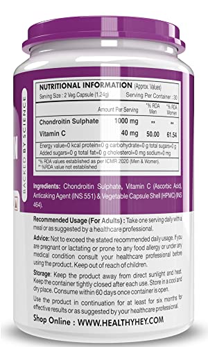 HealthyHey Nutrition Chondroitin Sulphate 1000mg, Support for Joints, 60 Capsules