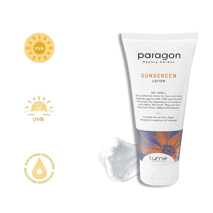 Lume By Paragon Beauty Garden Sunscreen Lotion SPF 50 & PA++ | Protected from UVA UVB Rays | Water Ristant | All Skin Types for Women and Men (120 gm)