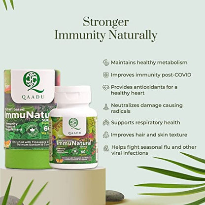 Qaadu Immunatural | Immunity Booster for Adults | Natural & Vegan Immune Builder Supplement Ayurvedinity Supplements for Men & Women 60 capsules 500mg