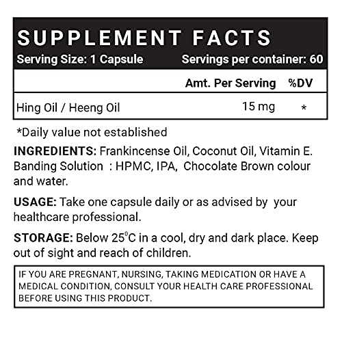 INLIFE Hing Oil Capsule (Asafoetida) Digestion Support, Irritable Bowel Syndrome Supplement, 15mg - 60 Veg Capsules