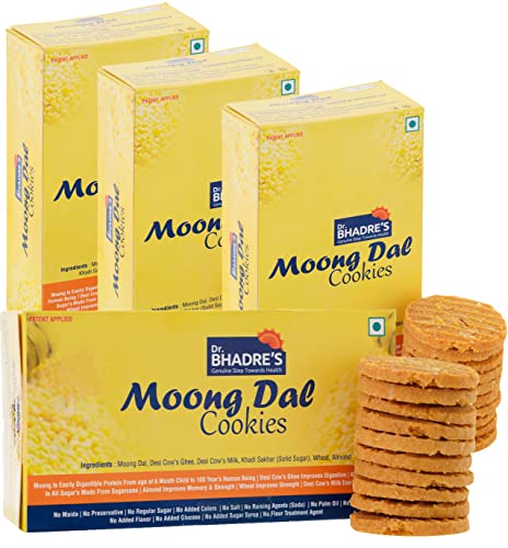 Dr.BHADRE'S Popular Moong Dal Cookies 1200 gm ( Pack of 4 , 300 gm X 4 ) | Dry Fruits Cookies | Cookies Biscuits Combo Pack | Cookies Biscuits