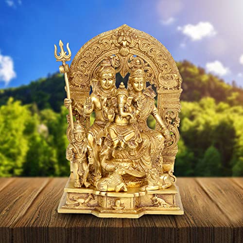 AONA Brass Shiv Parivar Idol Figurine Decorative Showpiece Shiv Family Sculpture for Home Temple Office Gift Item Golden Height 12 Inches