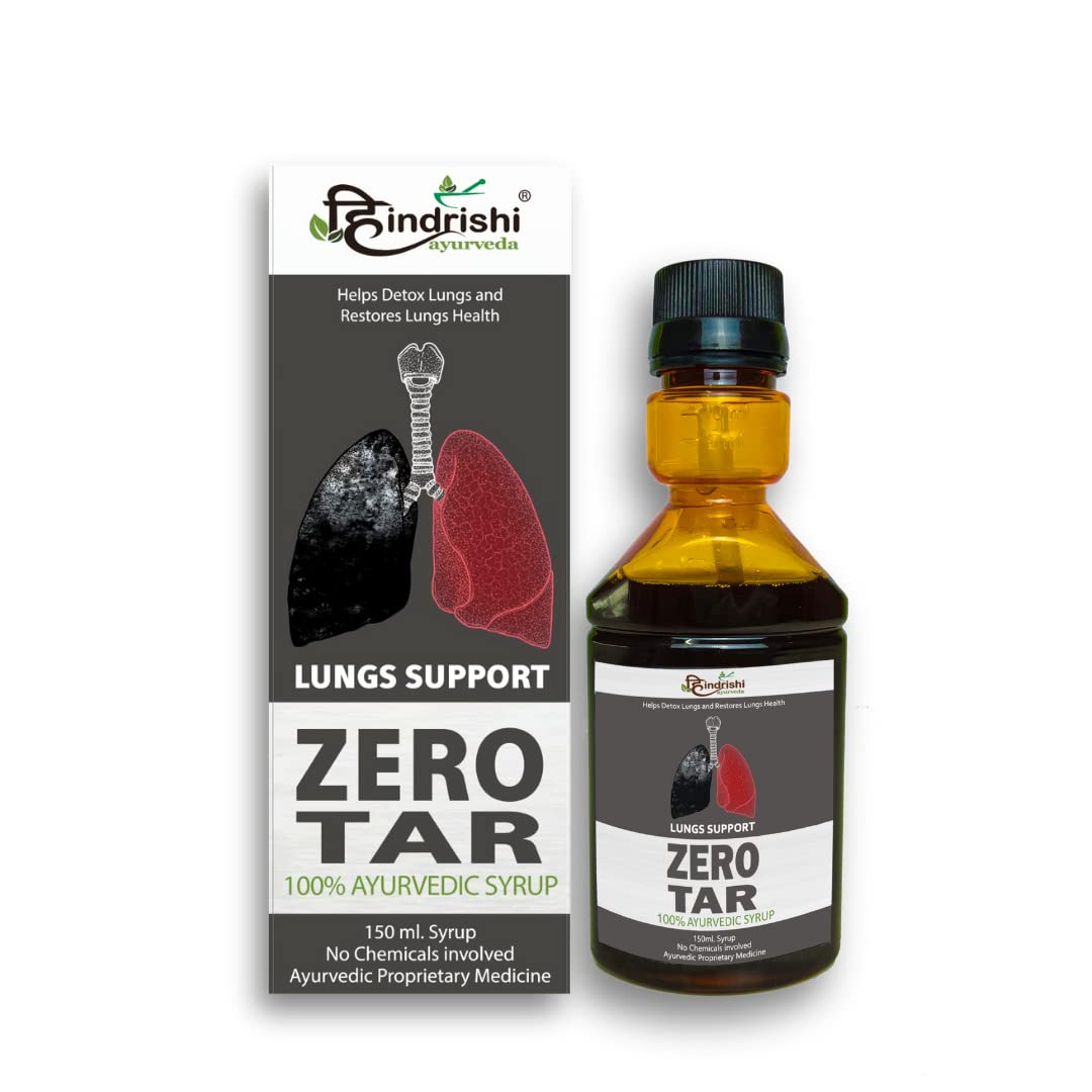 Hindrishi Ayurveda Zero Tar Syrup for Lungs Detox Herbal Supplement with Natural Plant Extracts (Pack of 1)