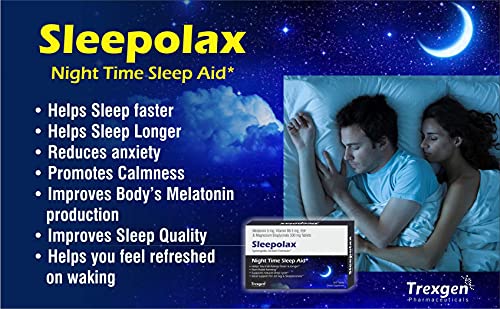 Trexgen SLEEPOLAX Advanced Quck Action Sleep Support Triple Action formula Melatonin 5 mg, B6, P5P sium bisglycinate Tablets (30 X 3 Box= 90 Tablets)