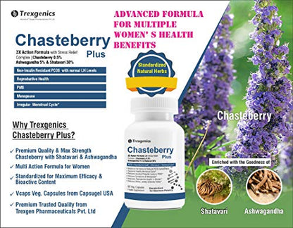 Trexgenics CHASTEBERRY PLUS Women's health formula with Chasteberry, Ashwagandha & Shatavari (60 Vcaps)