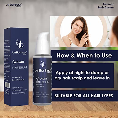 Le Bonheur Gromor Hair Serum | Boost Natural and Healthy Hair Growth, Increase Hair Density, Reduce on – Greasy | All Hair Type - Men and Women | 50ml