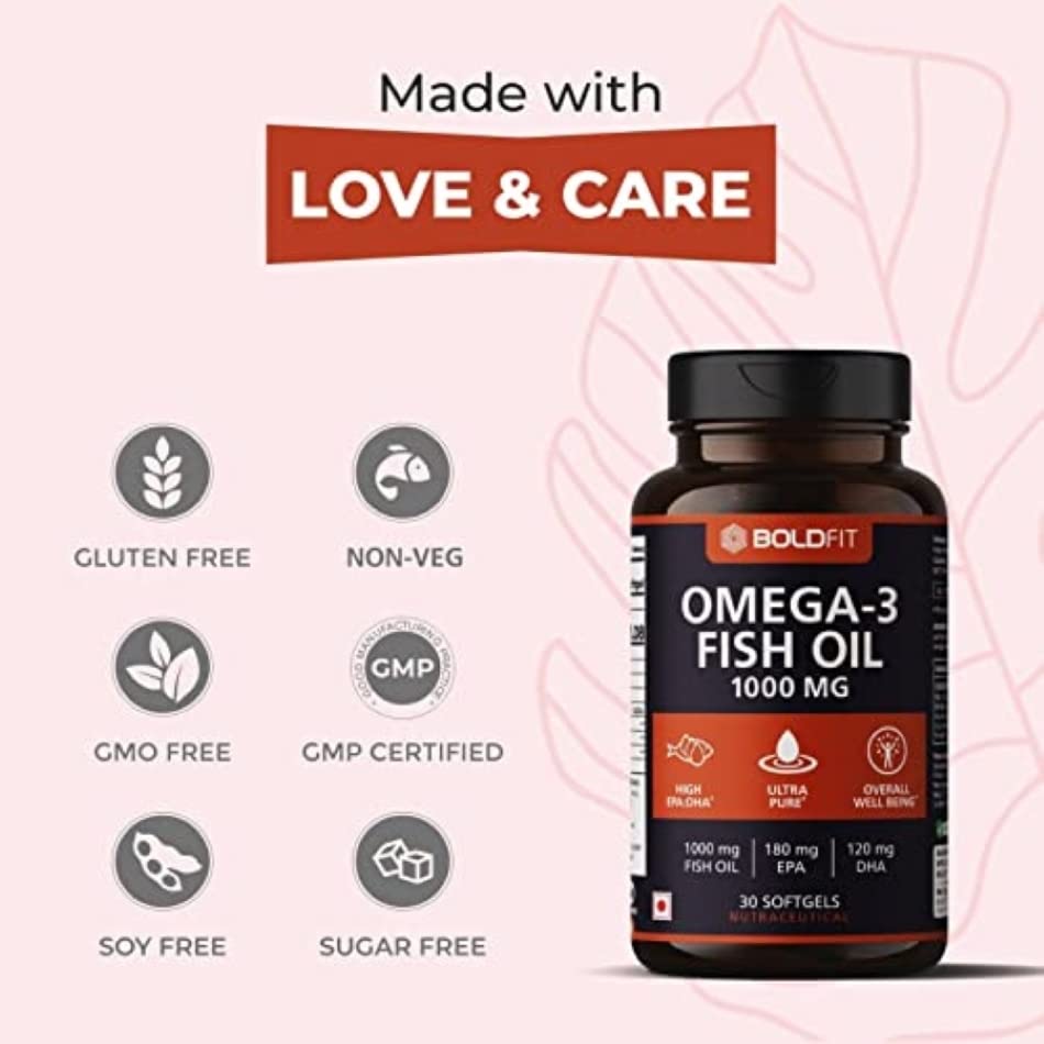 Boldfit Fish Oil Omega 3 Capsule 1000mg For Men And Women with 180mg EPA & 120mg DHA For Immunity, Bone & Joint Support - 30 Capsules