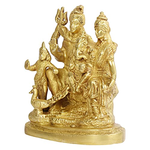 Brass Lord Shiva Parvati Kartikeya and Ganesha Murti Shiv Family Parivar Idol Statue 6 Inches Height