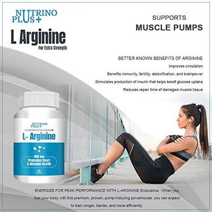 NutrinoPlus L Arginine 500mg Supplement - Best Amino Acid Arginine HCL Supplements for Women & Man -s Cardiovascular Health - 60 Tablets (PACK OF, 61)