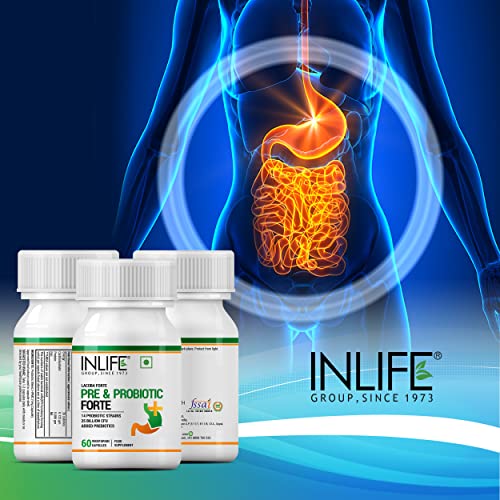 INLIFE Prebiotic and Probiotics Forte Supplement for Men & Women 25 billion CFU, Digestion Gut & Immunity Health Supplement - 60 Veg Caps