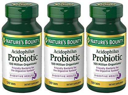 Nature's Bounty Probiotic Acidophilus, 360 Tablets (3 X 120 Count Bottles)