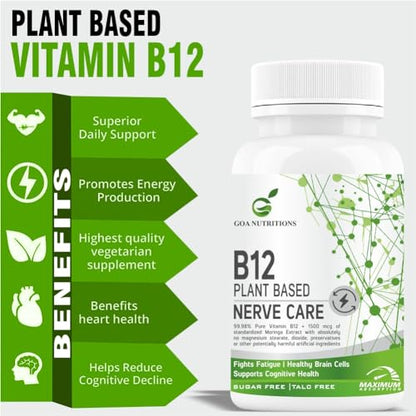 GOA NUTRITIONS Vitamin B12 Supplements For Men And Women, Methylcobalamin (Vit B 12), B1, B3, B5, B6pplement 1500mcg-60 Tablets (Plant Based Vitamins)