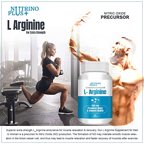 NutrinoPlus L Arginine 500mg Supplement - Best Amino Acid Arginine HCL Supplements for Women & Man -s Cardiovascular Health - 60 Tablets (PACK OF, 61)