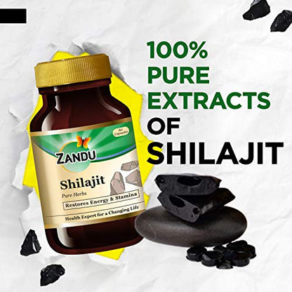 Zandu Shilajit Capsule, 60 capsules x Po2, Original and Pure Himalayan Shilajeet, Boosts Immunity, Strength and Stamina.