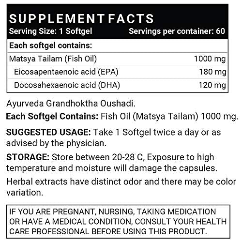 INLIFE Fish Oil Omega 3 Capsules 180mg EPA 120mg DHA Molecularly Distilled Supplements, 1000mg - 60 Softgels